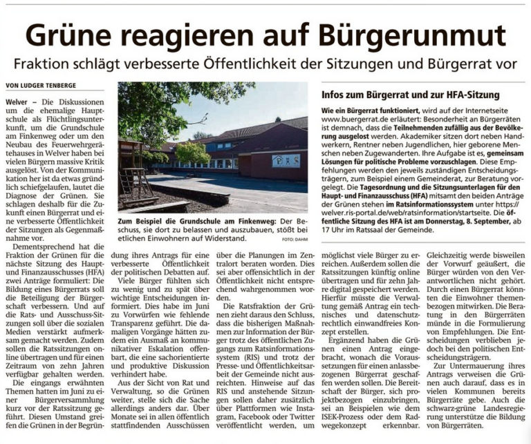 Presseartikel Soester Anzeiger vom 07.09.2022 – GRÜNE REAGIEREN AUF BÜRGERUNMUT